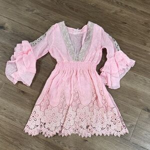 Elegant Pink Lace Formal Dress